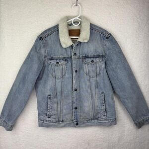 Levi's Jacket Mens Large Blue Denim Sherpa Trucker Button Front Lined Winter